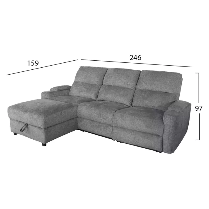 SET SOFA-RELAX ARMCHAIR SYNTHIA HM10735.03 GREY FABRIC--ELECTRIC RECLINE [L]