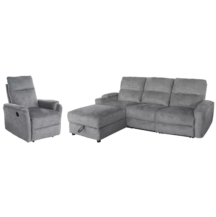 SET SOFA-RELAX ARMCHAIR SYNTHIA HM10735.03 GREY FABRIC--ELECTRIC RECLINE [L]