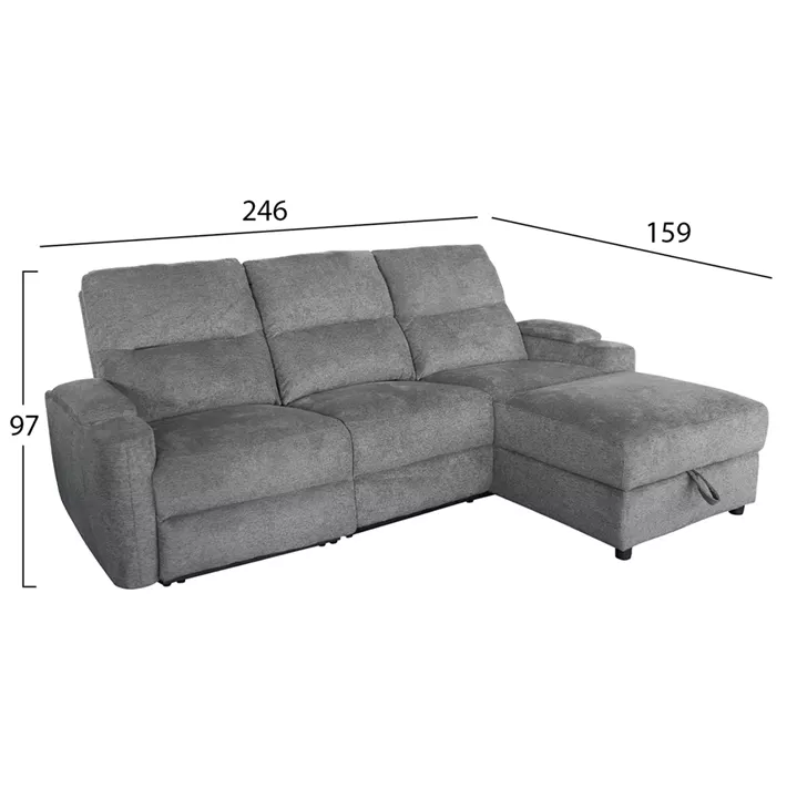 SET SOFA-RELAX ARMCHAIR SYNTHIA HM10736.03 GREY FABRIC--ELECTRIC RECLINE [R]