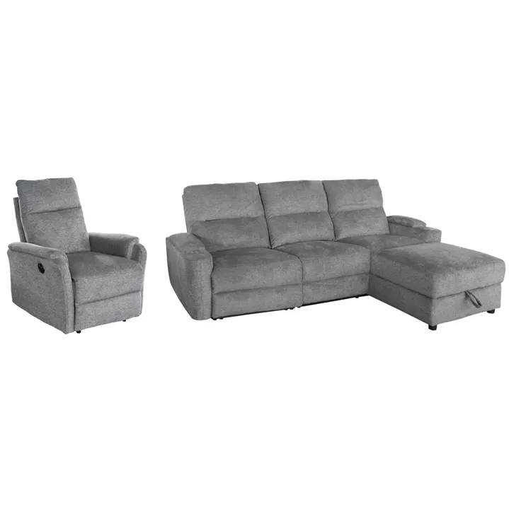SET SOFA-RELAX ARMCHAIR SYNTHIA HM10736.03 GREY FABRIC--ELECTRIC RECLINE [R]