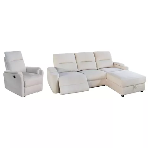 SET SOFA-RELAX ARMCHAIR SYNTHIA HM10736.01 BEIGE FABRIC--ELECTRIC RECLINE [R]
