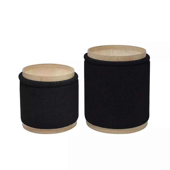 MATIC Set-2 Σκαμπό-Τραπεζάκι με Αποθηκευτικό Χώρο, Teddy Ύφασμα Μαύρο