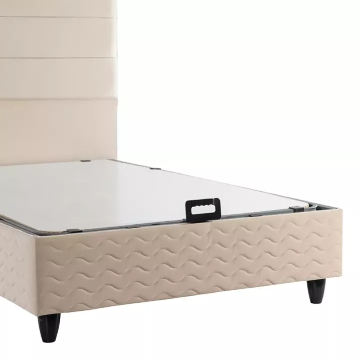 Κρεβάτι ημίδιπλο Linteda pakoworld με αποθηκευτικό χώρο κρεμ βελούδο 120x200εκ