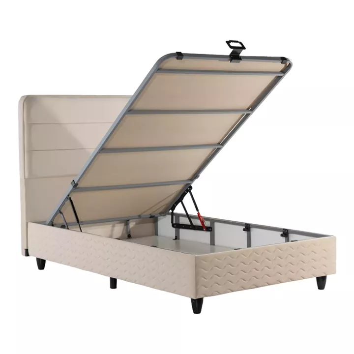 Κρεβάτι ημίδιπλο Linteda pakoworld με αποθηκευτικό χώρο κρεμ βελούδο 120x200εκ