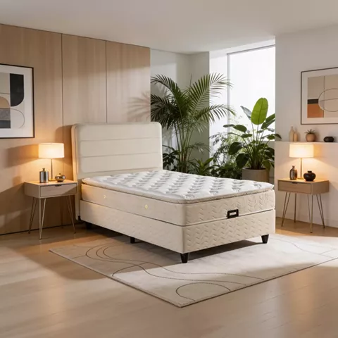 Κρεβάτι ημίδιπλο Linteda pakoworld με αποθηκευτικό χώρο κρεμ βελούδο 120x200εκ