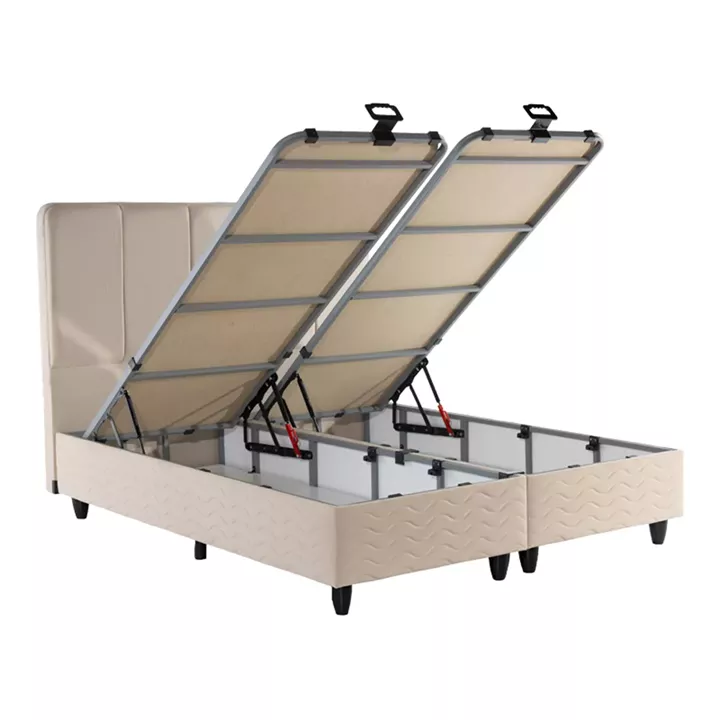 Double bed Lunda pakoworld with storage space cream velvet 160x200cm