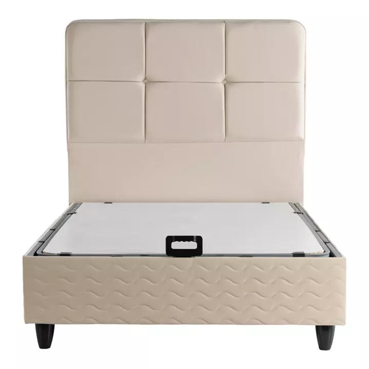 Κρεβάτι ημίδιπλο Punto pakoworld με αποθηκευτικό χώρο κρεμ βελούδο 120x200εκ