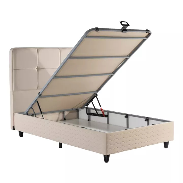 Κρεβάτι ημίδιπλο Punto pakoworld με αποθηκευτικό χώρο κρεμ βελούδο 120x200εκ