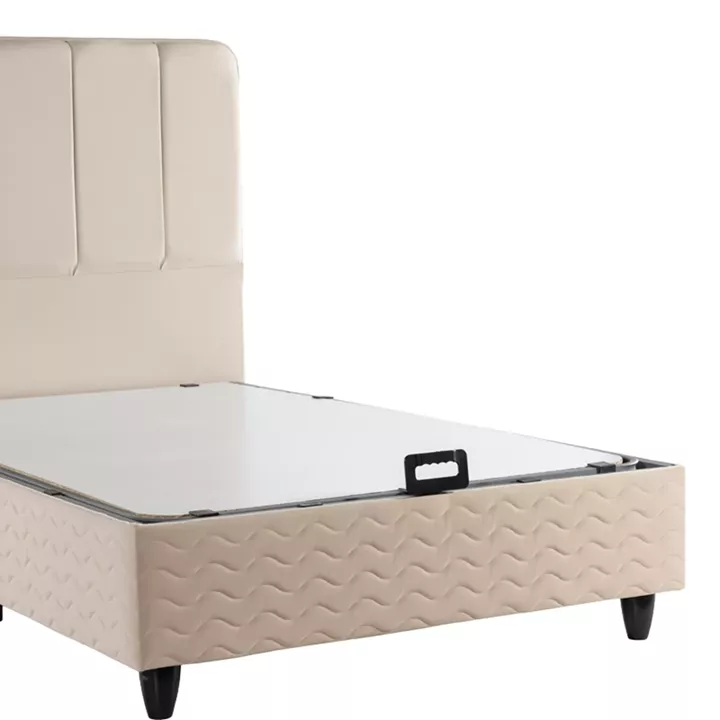 Κρεβάτι ημίδιπλο Lunda pakoworld με αποθηκευτικό χώρο κρεμ βελούδο 120x200εκ