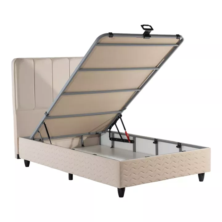 Κρεβάτι ημίδιπλο Lunda pakoworld με αποθηκευτικό χώρο κρεμ βελούδο 120x200εκ