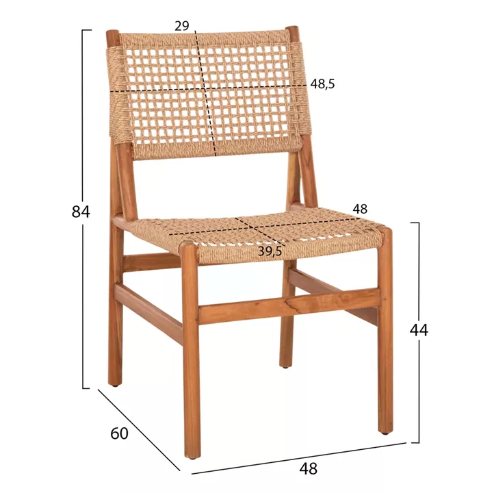 DINING CHAIR DINIZ HM6554 TEAK WOOD IN NATURAL COLOR--SYNTHETIC ROPE 48x60x84Hcm.