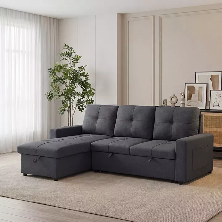 MONTREAL-S Καναπές - Κρεβάτι Γωνία Αναστρέψιμη με Χώρο Αποθήκευσης,Ύφασμα Ανθρακί