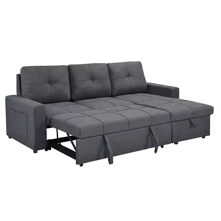 MONTREAL-S Καναπές - Κρεβάτι Γωνία Αναστρέψιμη με Χώρο Αποθήκευσης,Ύφασμα Ανθρακί