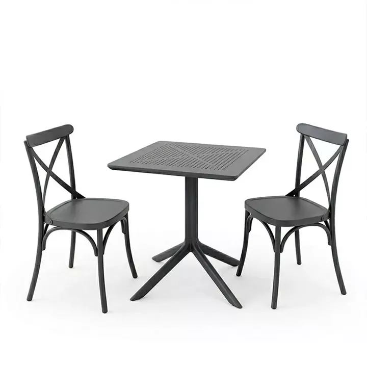 Τραπεζαρία Groovy Crossie pakoworld σετ 3τεμ ανθρακί PP 60x60x76εκ