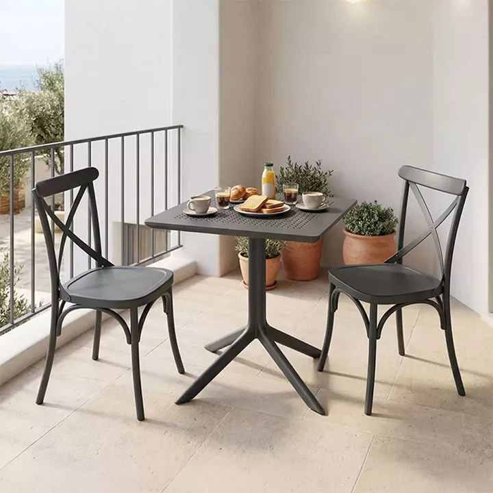 Τραπεζαρία Groovy Crossie pakoworld σετ 3τεμ ανθρακί PP 60x60x76εκ