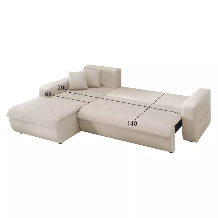 ΚΑΝΑΠΕΣ ΚΡΕΒΑΤΙ ΑΡΙΣΤΕΡΗ ΓΩΝΙΑ KANSO HM3338.03L ΜΠΕΖ ΥΦΑΣΜΑ 244x188x80Υεκ