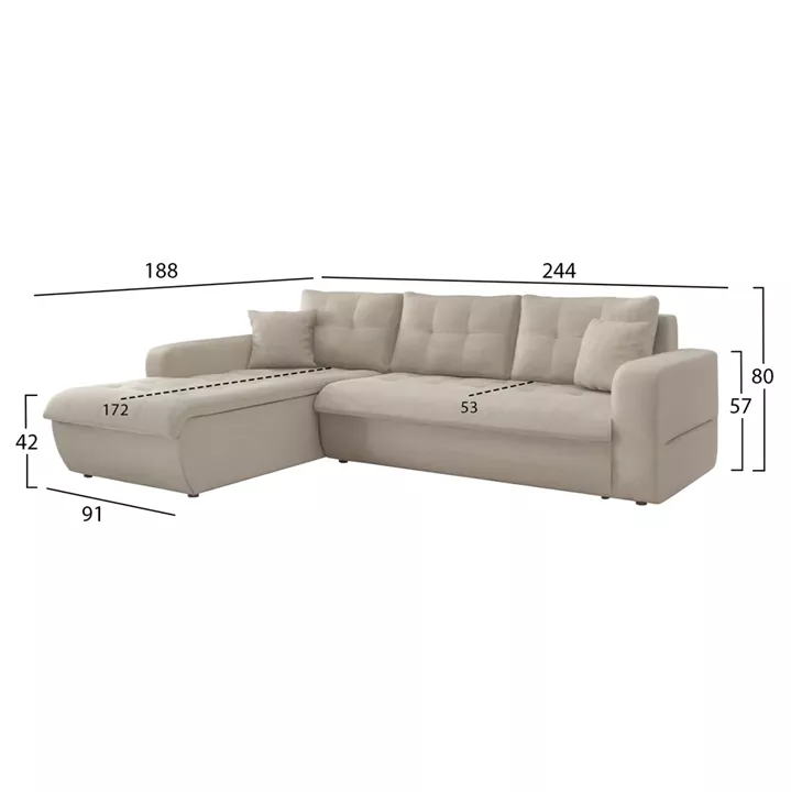 ΚΑΝΑΠΕΣ ΚΡΕΒΑΤΙ ΑΡΙΣΤΕΡΗ ΓΩΝΙΑ KANSO HM3338.03L ΜΠΕΖ ΥΦΑΣΜΑ 244x188x80Υεκ