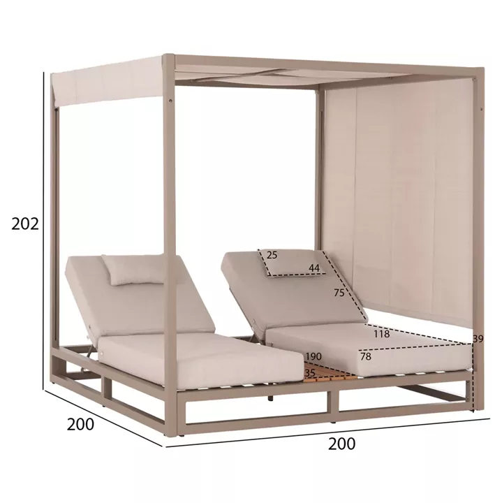 ΔΙΠΛΗ ΞΑΠΛΩΣΤΡΑ ΑΛΟΥΜΙΝΙΟΥ ΠΑΡΑΛΙΑΣ ΜΕ ΣΚΙΑΣΤΡΟ GALLANT HM6097.04 ΚΑΠΟΥΤΣΙΝΟ 2x2x2μ