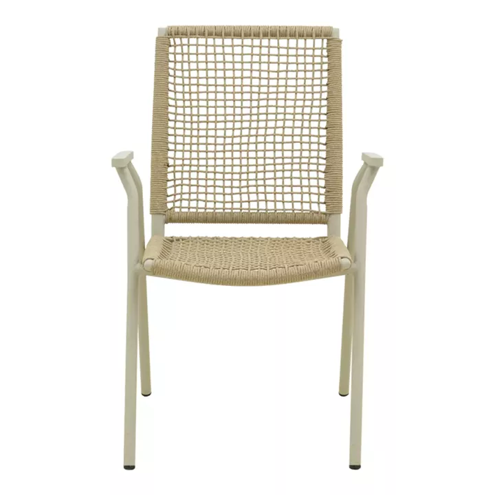 Πολυθρόνα Weave pakoworld στοιβαζόμενη αλουμίνιο σε ανθρακί -pe σχοινί σε φυσική απόχρωση 57x63x86εκ