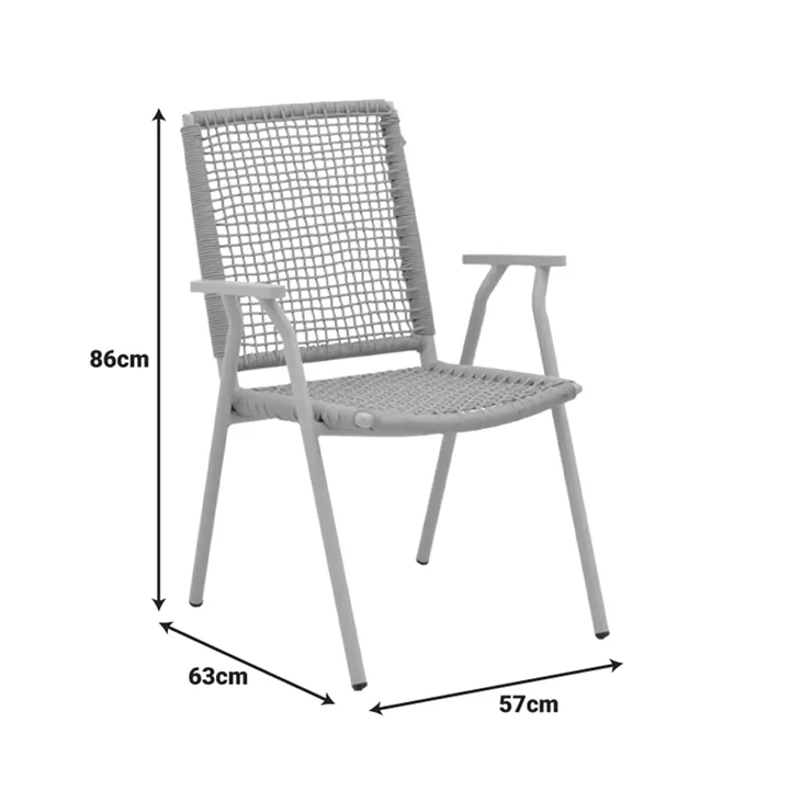 Πολυθρόνα Weave pakoworld στοιβαζόμενη αλουμίνιο σε ανθρακί -pe σχοινί σε φυσική απόχρωση 57x63x86εκ