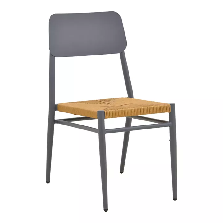 Καρέκλα Giardino pakoworld στοιβαζόμενη αλουμίνιο σε ανθρακί -pe rattan σε φυσική απόχρωση 45x56x82εκ