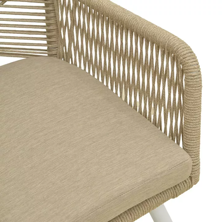 Andros armchair pakoworld aluminum in white- pe rope in natural shade 56x60x86cm