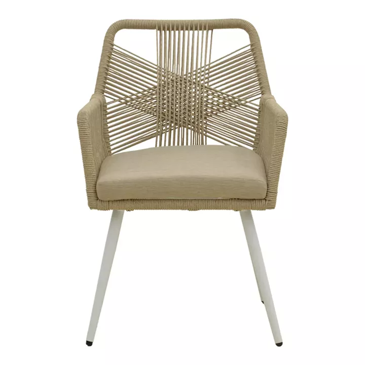 Andros armchair pakoworld aluminum in white- pe rope in natural shade 56x60x86cm