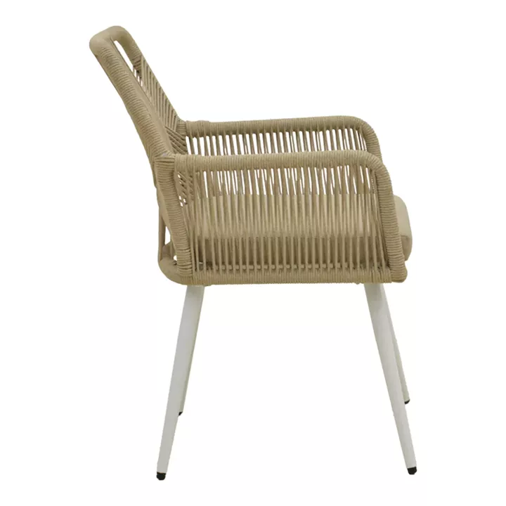 Andros armchair pakoworld aluminum in white- pe rope in natural shade 56x60x86cm