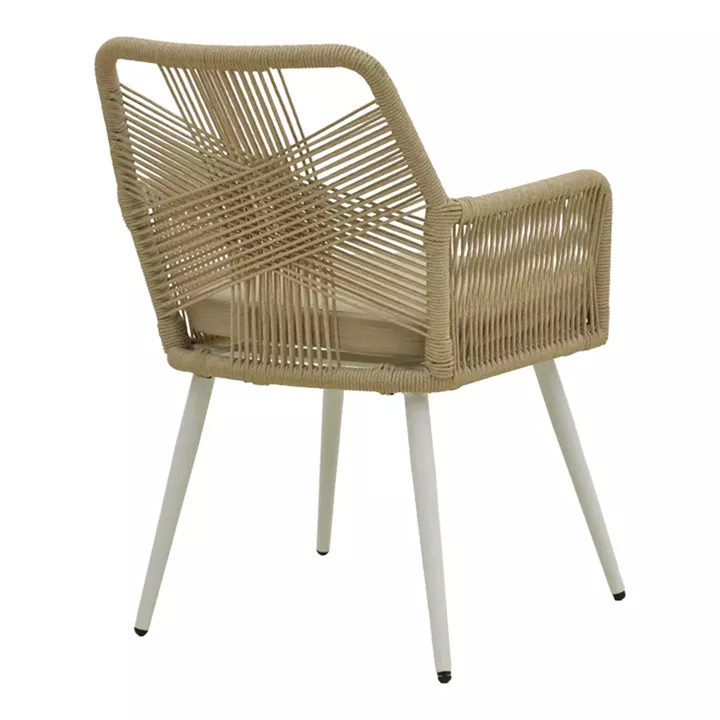 Andros armchair pakoworld aluminum in white- pe rope in natural shade 56x60x86cm