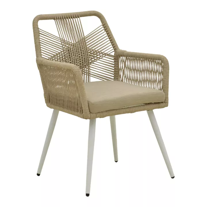 Andros armchair pakoworld aluminum in white- pe rope in natural shade 56x60x86cm