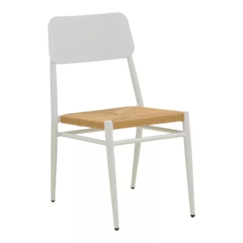 Καρέκλα Giardino pakoworld στοιβαζόμενη αλουμίνιο σε λευκή -pe rattan σε φυσική απόχρωση 45x56x82εκ