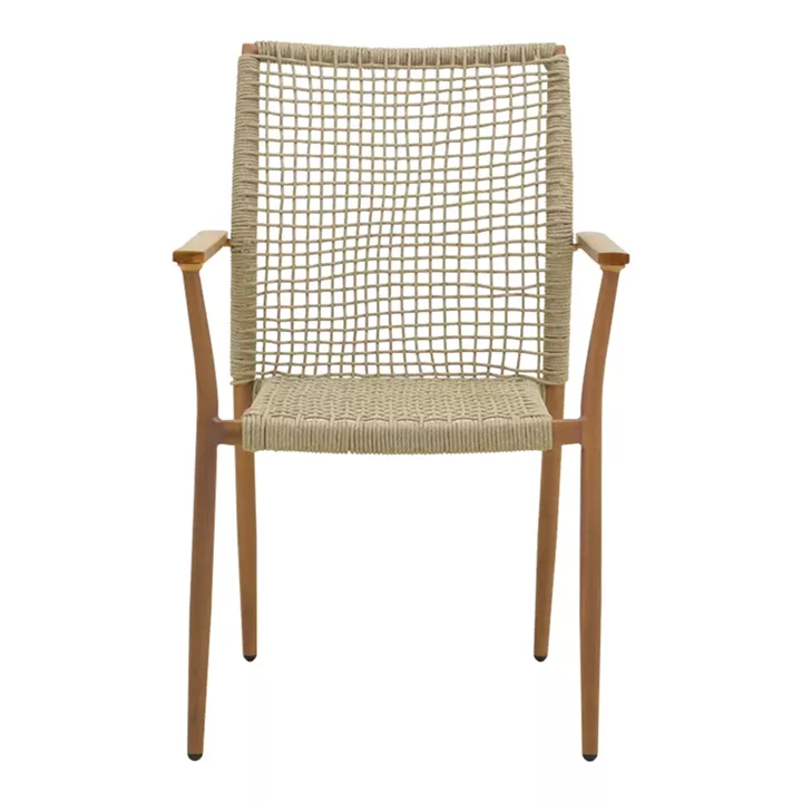 Πολυθρόνα Solana pakoworld στοιβαζόμενη- teak ξύλο- αλουμίνιο σε καφέ-pe σχοινί σε φυσική απόχρωση 56x57x95εκ