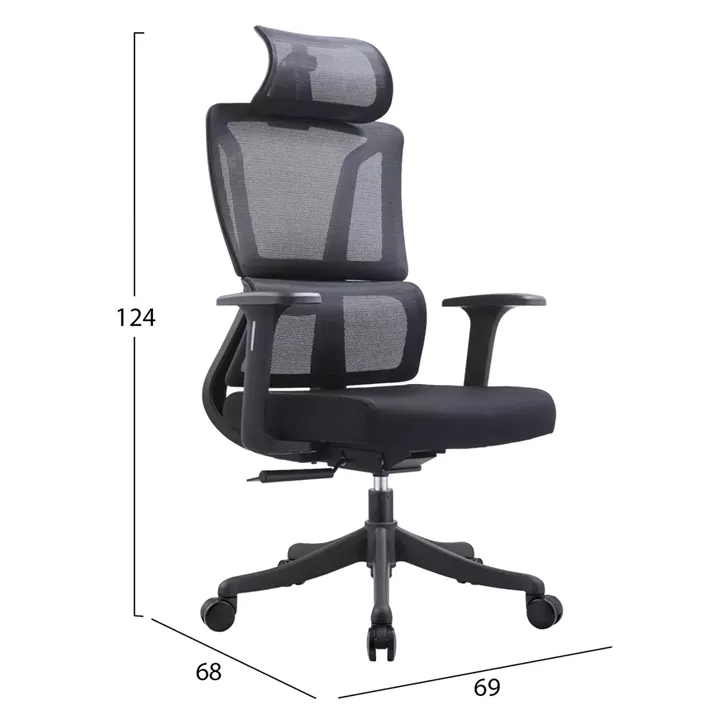 ΚΑΡΕΚΛΑ ΓΡΑΦΕΙΟΥ NOVUS HM1214.01 ΜΑΥΡO MESH--ΜΑΥΡΗ ΒΑΣΗ 69x68x124Υεκ