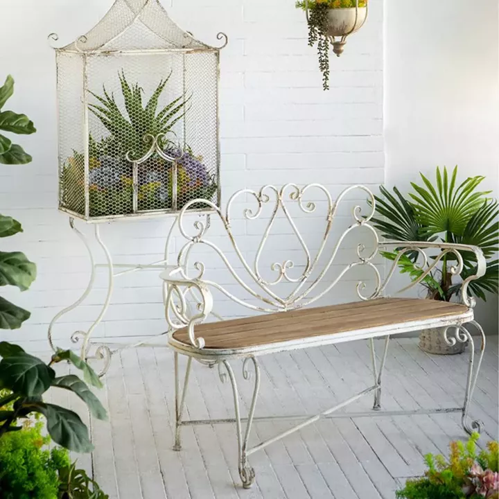 Artekko Vector Μεταλλικό Παγκάκι σε Λευκή Πατίνα (125x48x92)cm