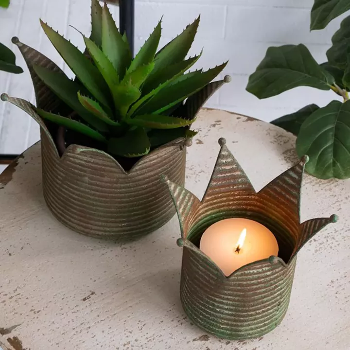 Artekko Vector Μεταλλικά Κασπώ σε Πράσινη Πατίνα (32x32x23.1)cm (22.6x22.6x20)cm 2pcs