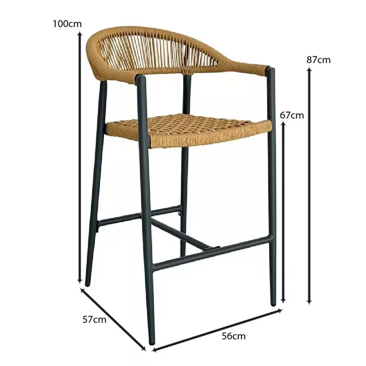 MADISON Σκαμπό Bar, ALU Ανθρακί, Rope Wicker Φυσικό