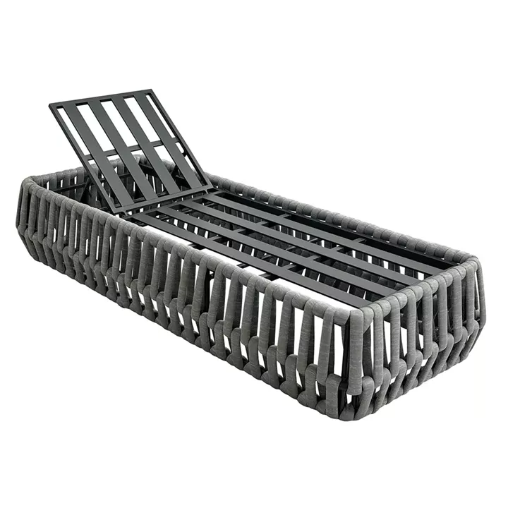 MAJORCA Ξαπλώστρα, Αλουμίνιο με Olefin Rope Γκρι, Μαξιλάρι Ανοιχτό Γκρι