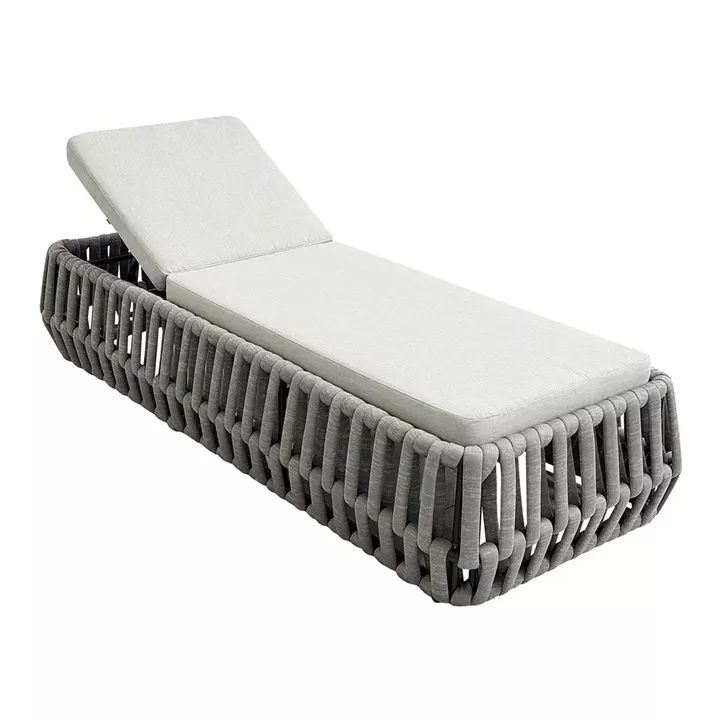 MAJORCA Ξαπλώστρα, Αλουμίνιο με Olefin Rope Γκρι, Μαξιλάρι Ανοιχτό Γκρι