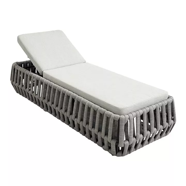 MAJORCA Ξαπλώστρα, Αλουμίνιο με Olefin Rope Γκρι, Μαξιλάρι Ανοιχτό Γκρι