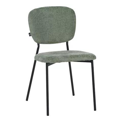 Cathair pakoworld chair bouclé fabric in green olive color with black metallic legs 48x53x82cm