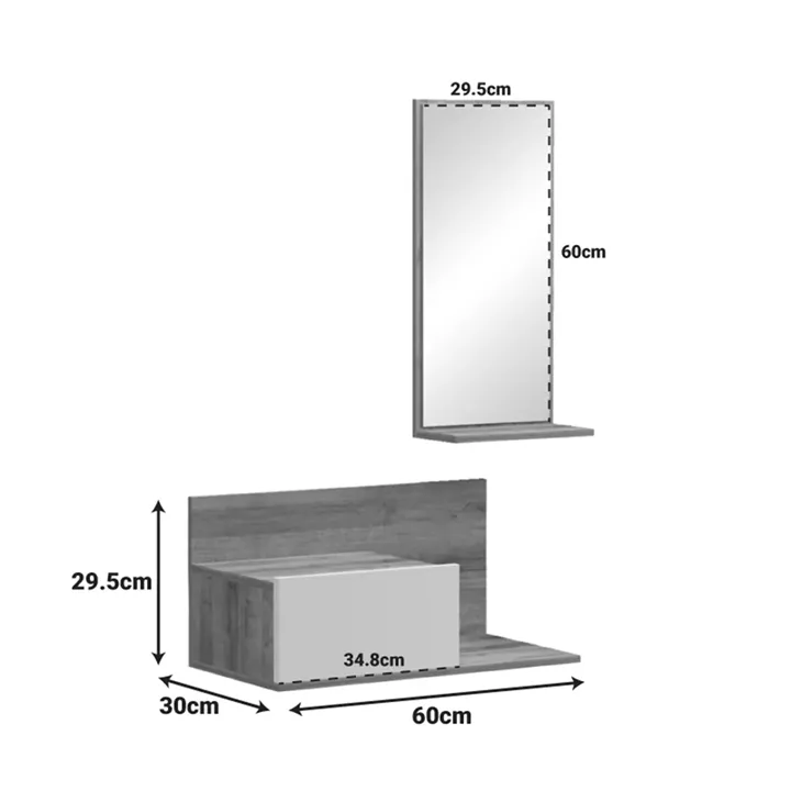 Miranda pakoworld entrance furniture with mirror in white-oak shade 60x30x89.5cm