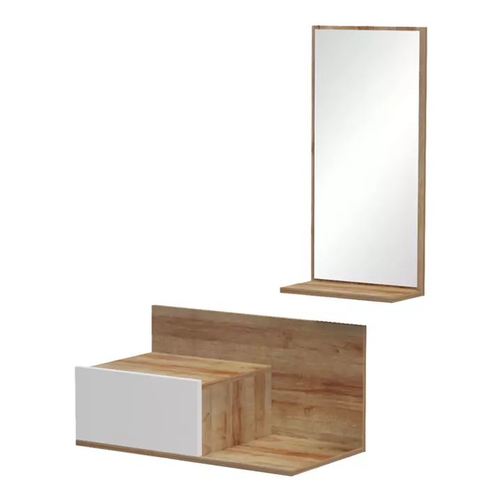 Miranda pakoworld entrance furniture with mirror in white-oak shade 60x30x89.5cm