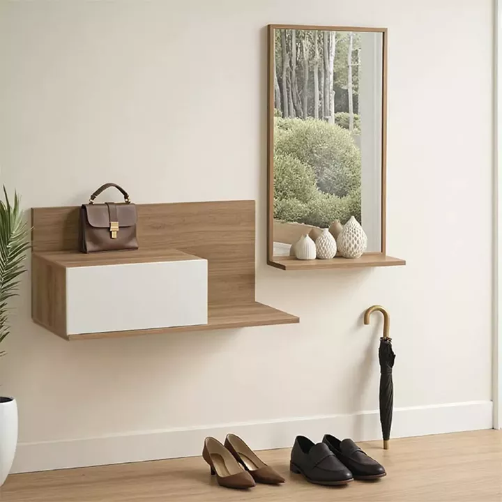 Miranda pakoworld entrance furniture with mirror in white-oak shade 60x30x89.5cm