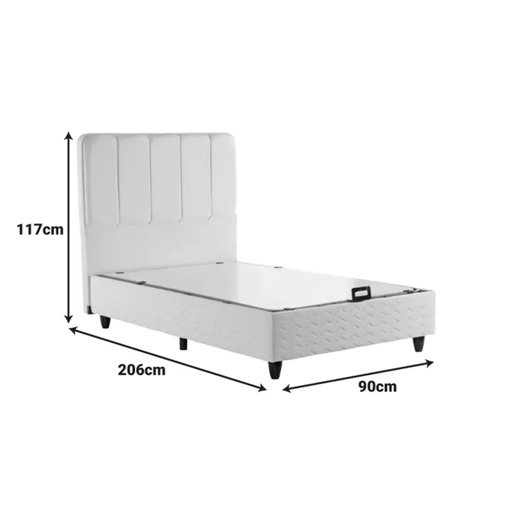 Single bed Lunda pakoworld with storage space cream velvet 90x200cm