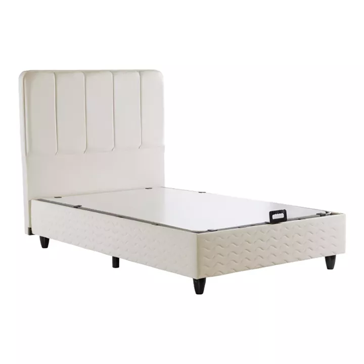 Single bed Lunda pakoworld with storage space cream velvet 90x200cm