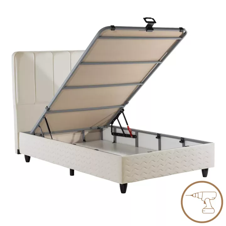 Single bed Lunda pakoworld with storage space cream velvet 90x200cm