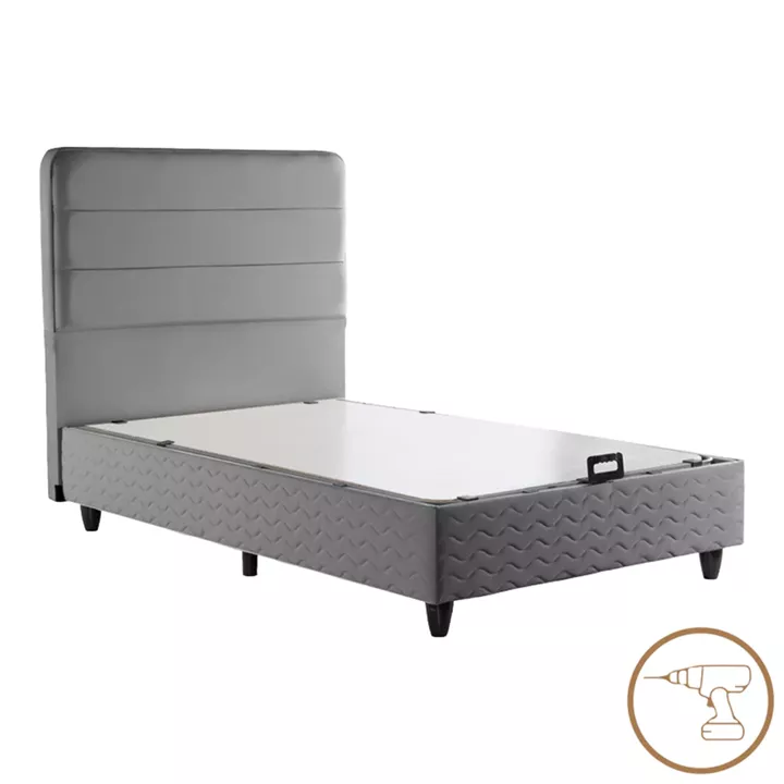 Semi-Double bed Linteda pakoworld with storage space anthracite velvet 120x200cm
