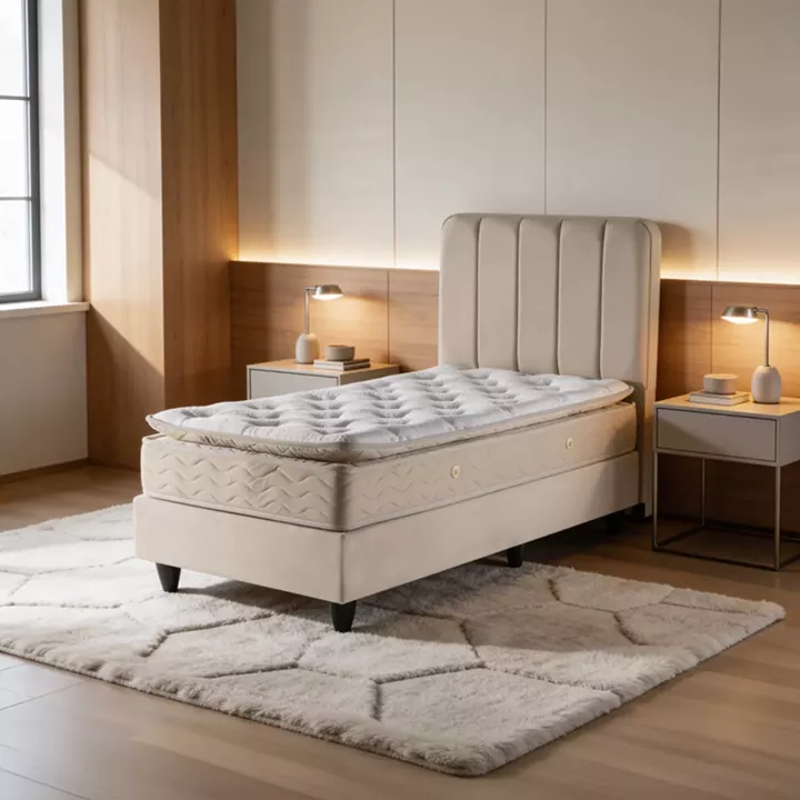 Single bed Lunda pakoworld cream velvet 90x200cm