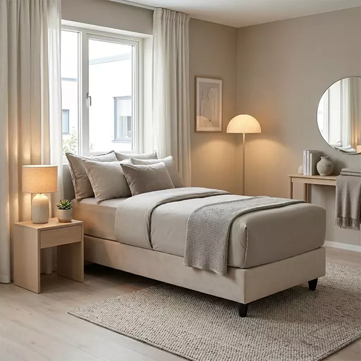 Single bed base Pakda pakoworld cream velvet 90x200cm