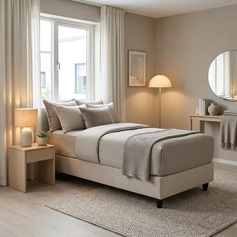 Κρεβάτι μονό Υπόστρωμα Pakda pakoworld κρεμ βελούδο 90x200εκ